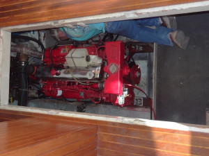 Engine sitting in engine room ready to be lifted